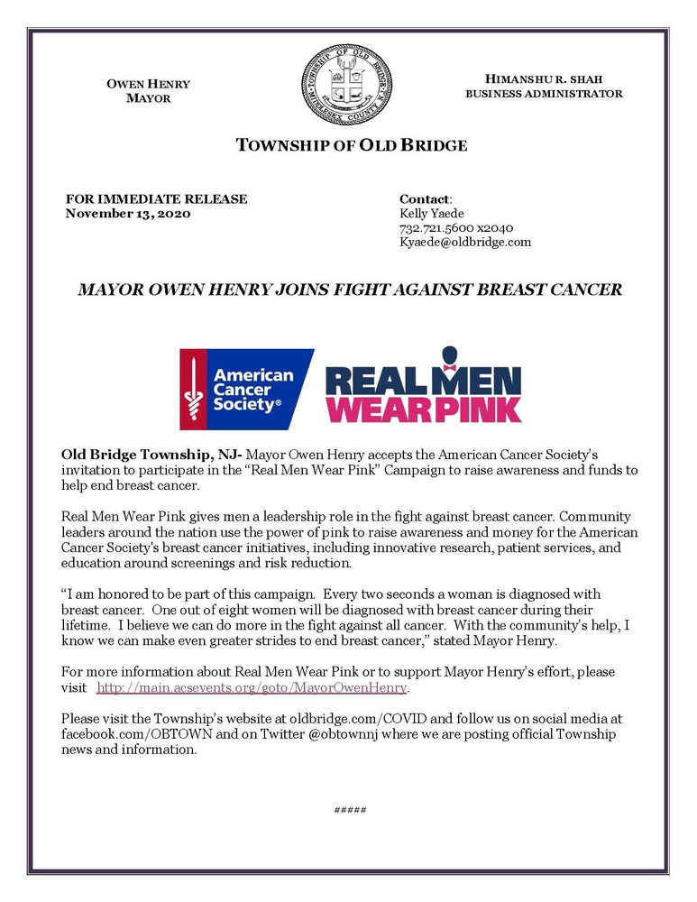 Mayor Owen Henry Joins Fight Against Breast Cancer
