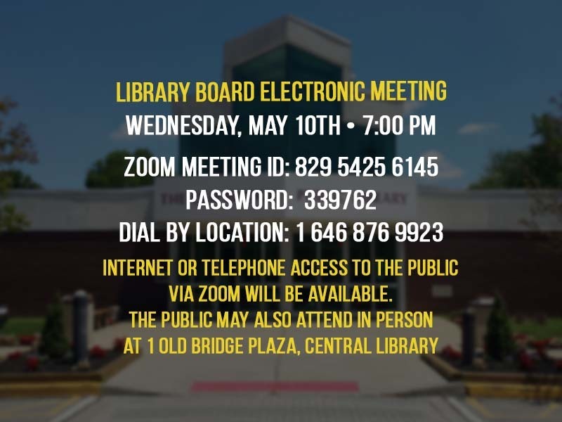 The Old Bridge Public Library Board of Trustees will hold its regular monthly meeting on Wednesday, May 10, 2023 at 7:00 p.m.