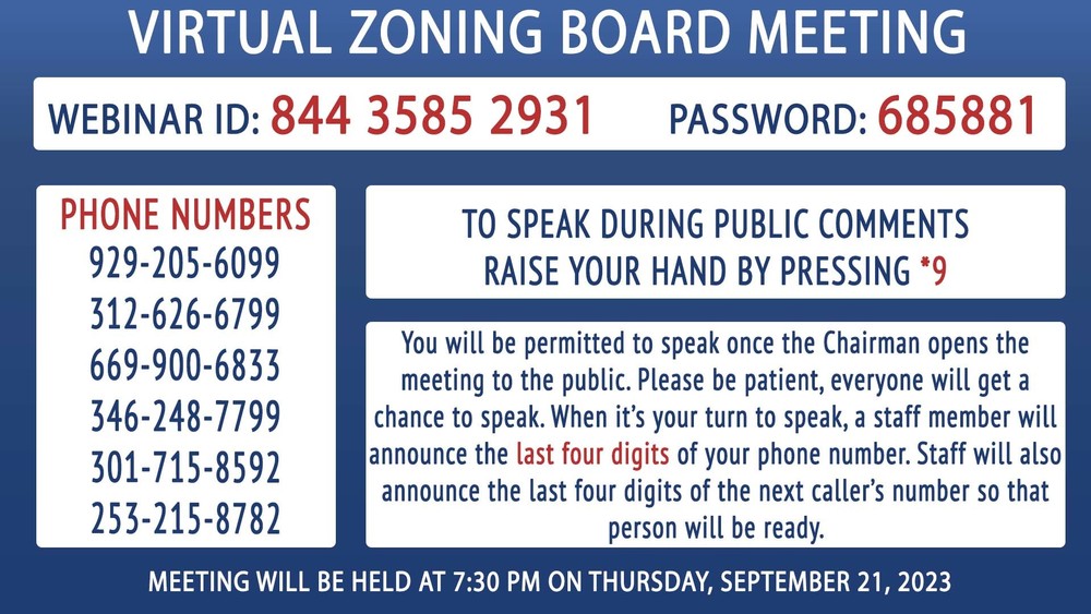 The Old Bridge Zoning Board Meeting scheduled for Thursday, September 21st, 2023 will be held remotely