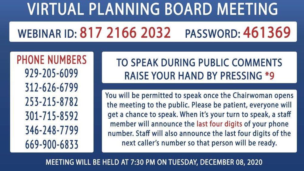 Virtual Planning Board Meeting 12/8