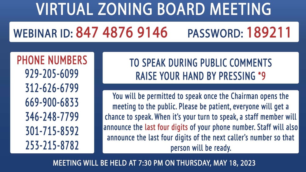 The Old Bridge Zoning Board Meeting scheduled for Thursday, May 18th, 2023 will be vitrual