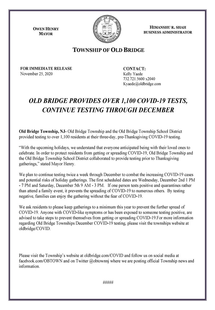 COVID-19 Testing Update
