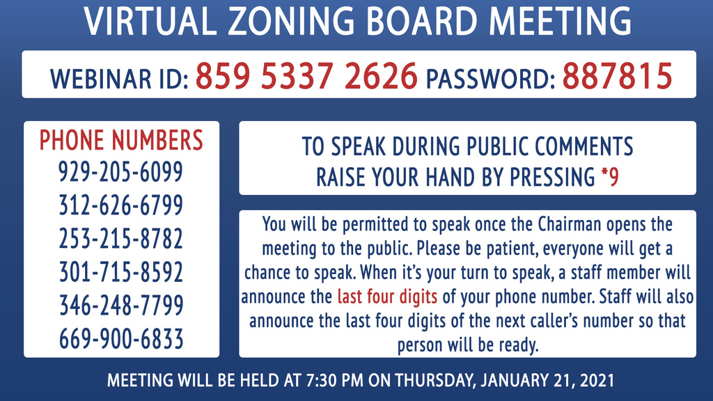 Zoning Board Call-in information