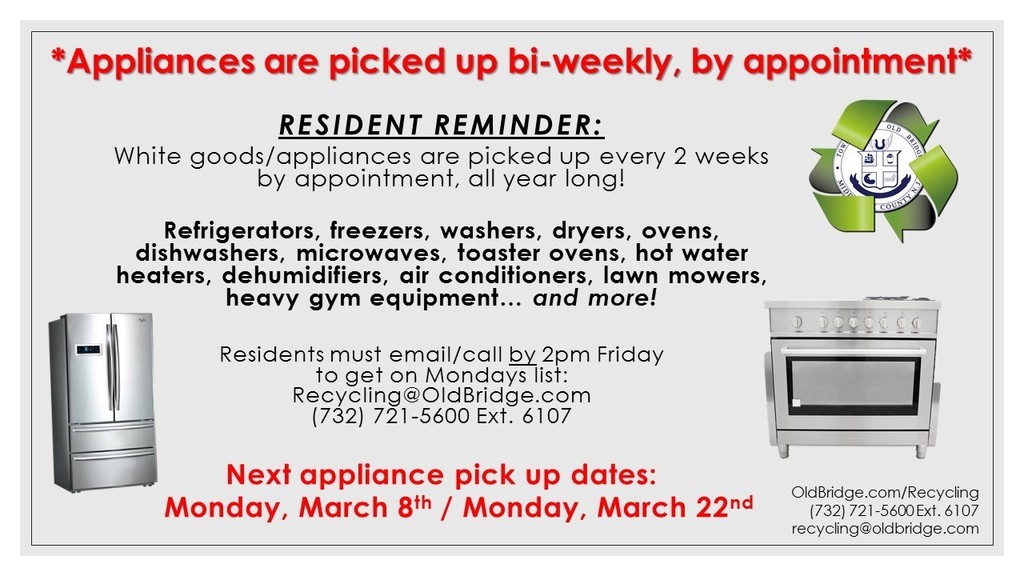 White goods/appliance pick up for March 2021