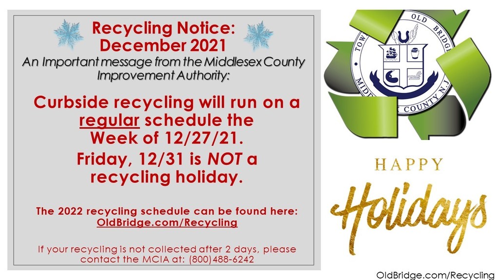 Old Bridge Recycling Schedule 2022 Live Feed | Old Bridge Township