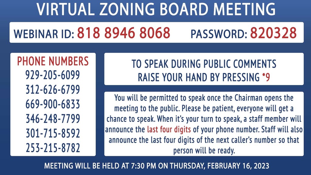 Virtual Zoning Board Meeting February 16th, 2023
